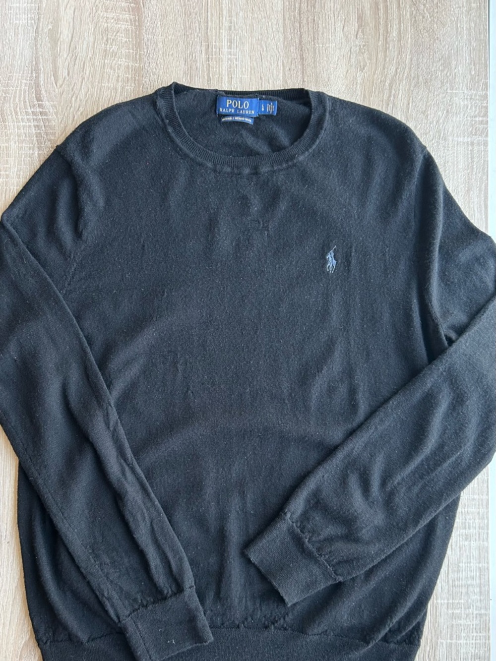 Polo by Ralph Lauren Men’s Black Lightweight Merino Wool Crewneck Sweater